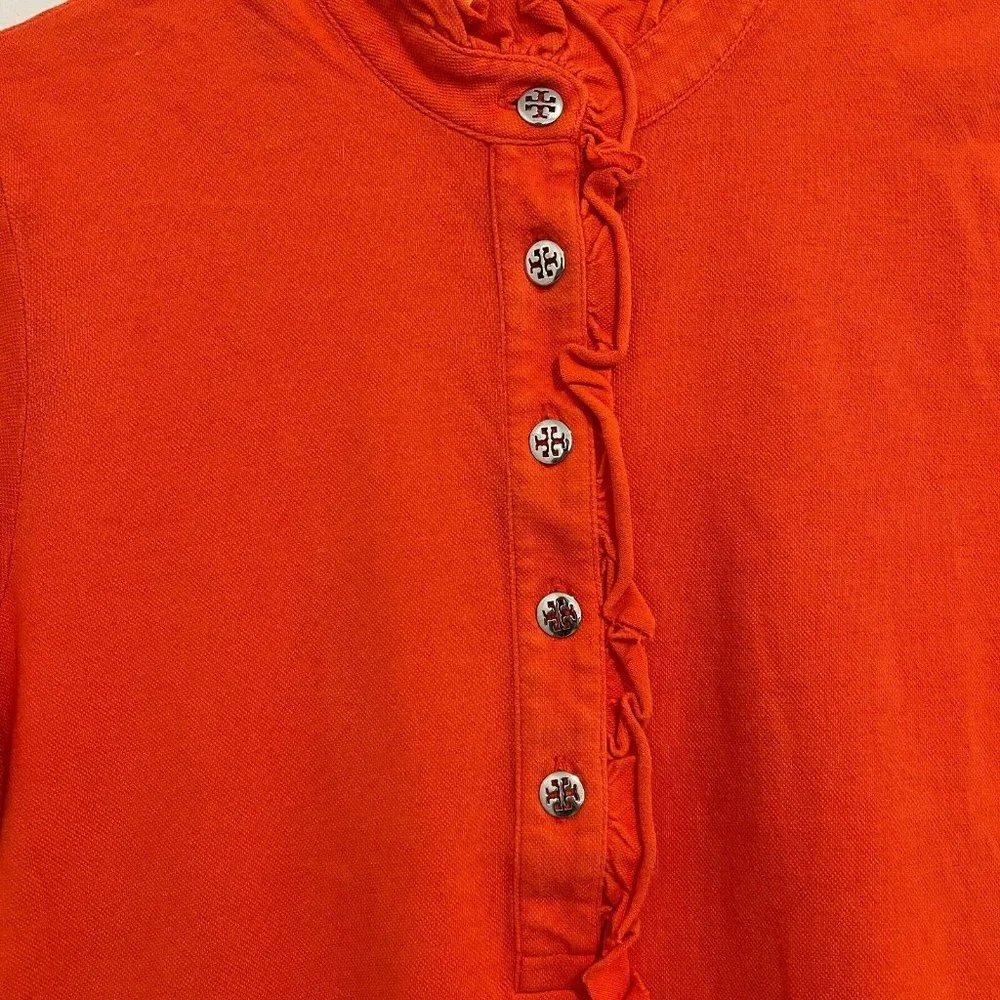 Tory Burch Orange Ruffle Polo Top